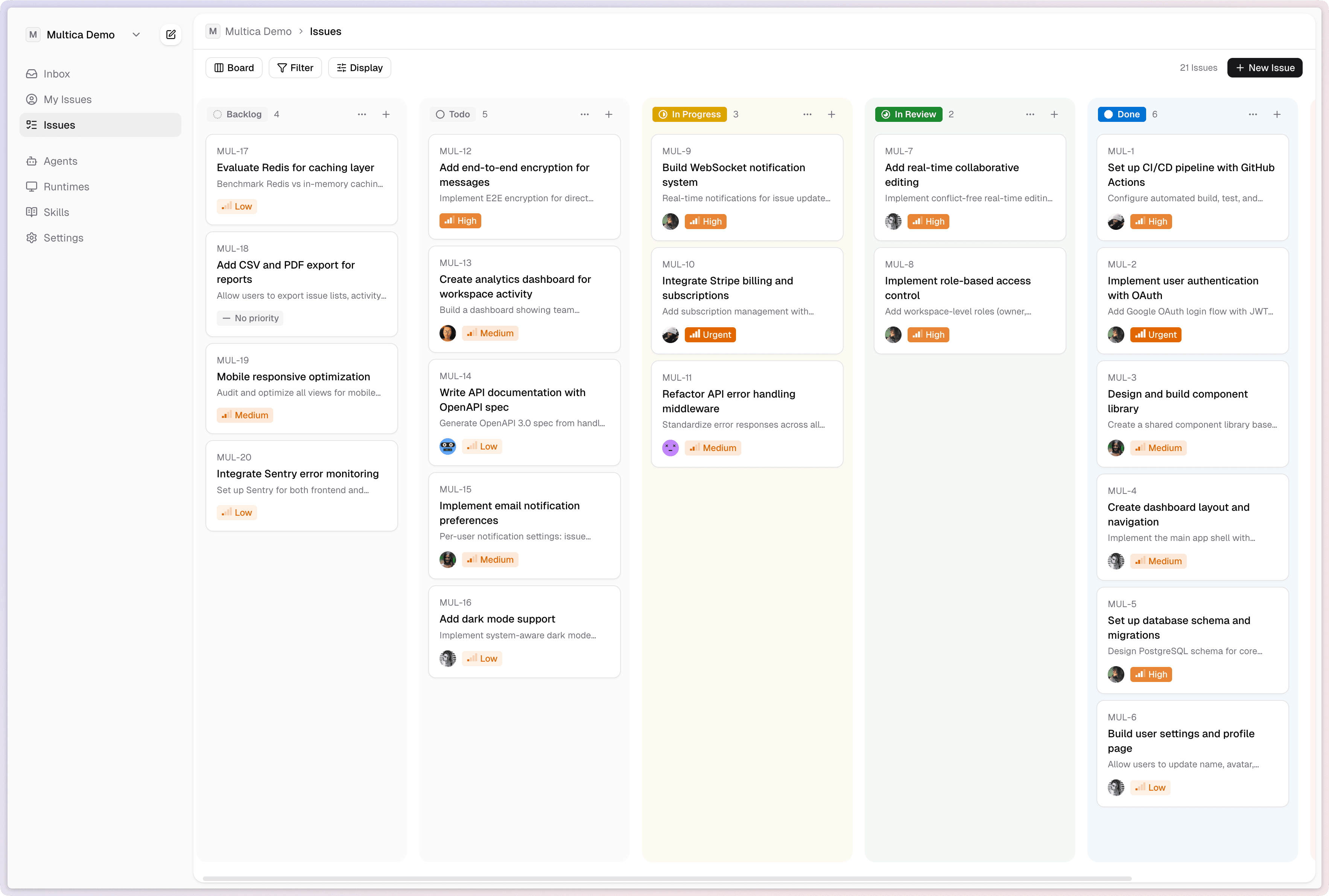 Xones board view — issues managed by humans and agents
